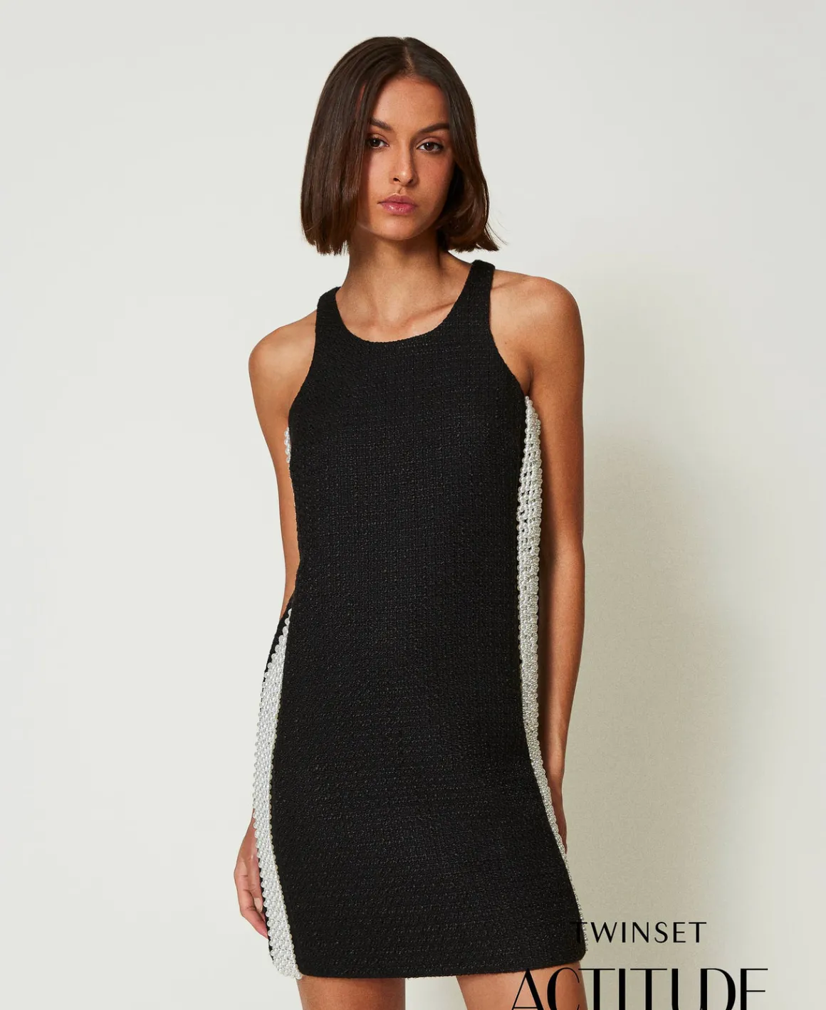 TWINSET Milano Abito Corto Effetto Stuoia Con Perle | Vestiti Da Cerimonia | Vestiti Corti