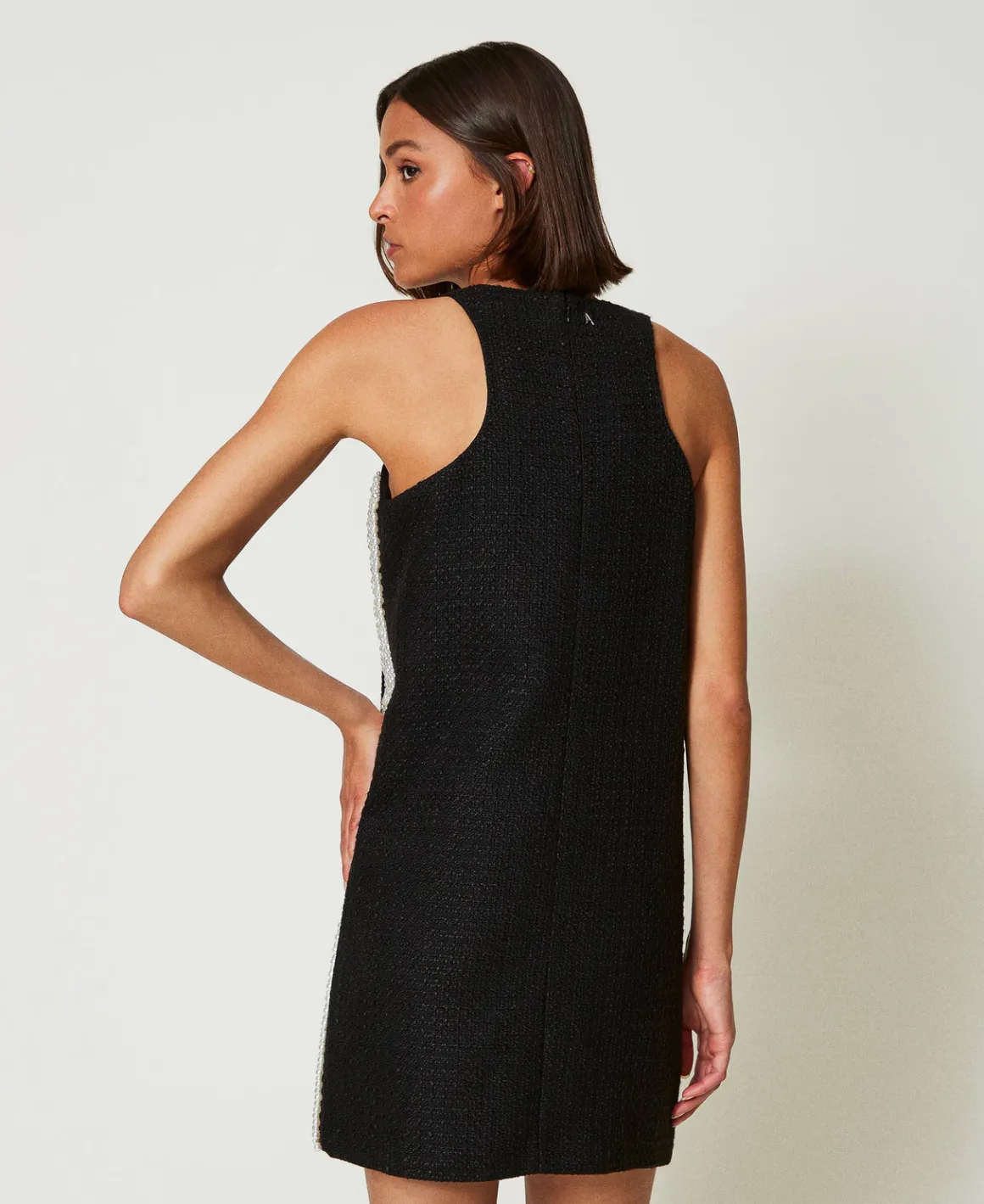 TWINSET Milano Abito Corto Effetto Stuoia Con Perle | Vestiti Da Cerimonia | Vestiti Corti
