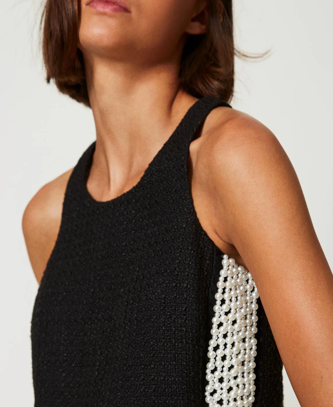 TWINSET Milano Abito Corto Effetto Stuoia Con Perle | Vestiti Da Cerimonia | Vestiti Corti