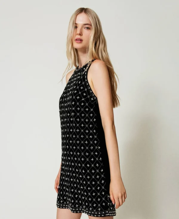 TWINSET Milano Abito Corto Halter In Velluto Ricamato | Vestiti Da Cerimonia | Vestiti Eleganti