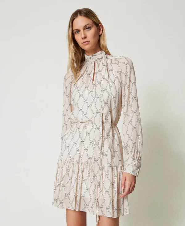 TWINSET Milano Abito Corto In Creponne Con Stampa Fiocchi | Vestiti Da Cerimonia | Vestiti Corti