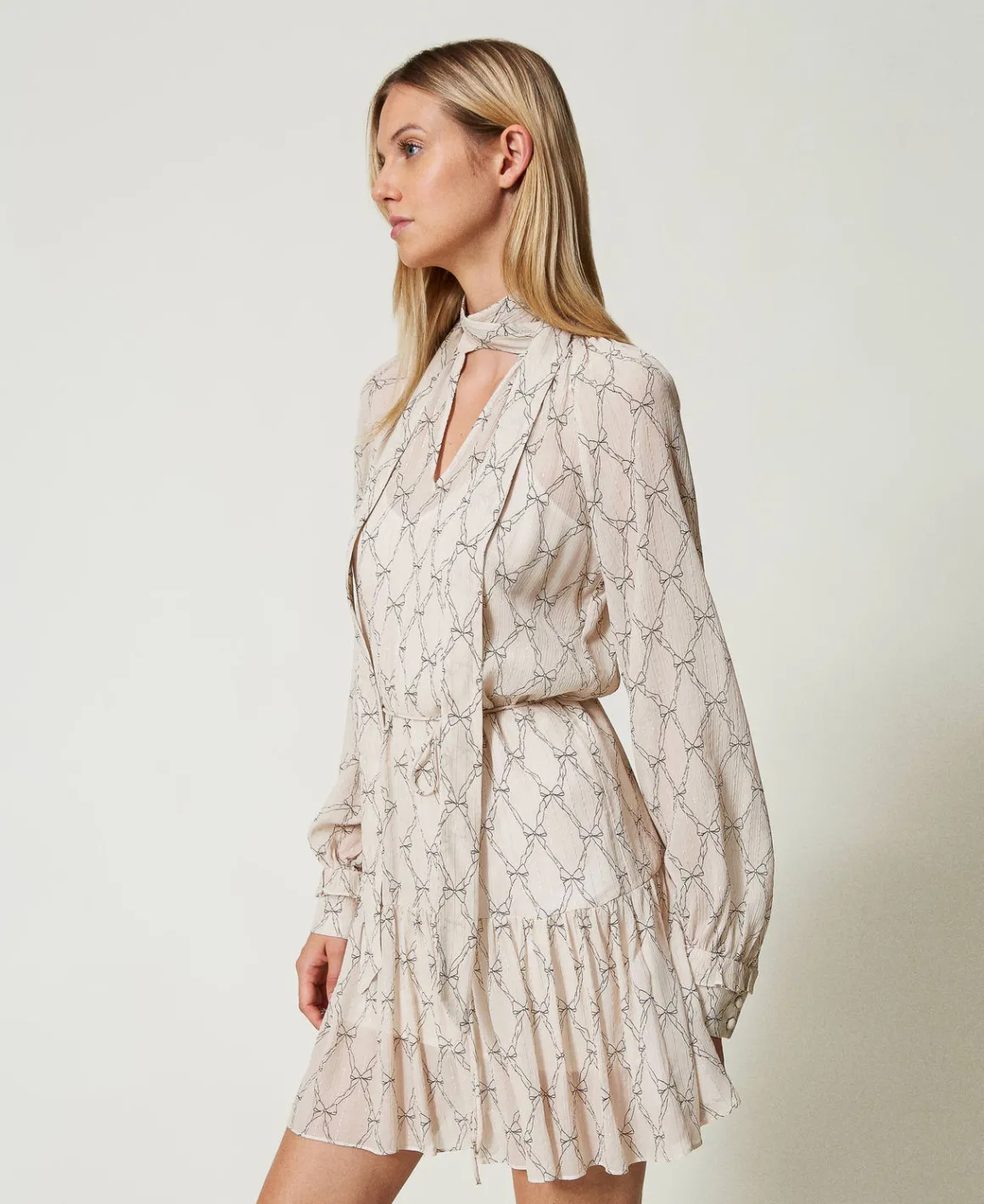 TWINSET Milano Abito Corto In Creponne Con Stampa Fiocchi | Vestiti Da Cerimonia | Vestiti Corti