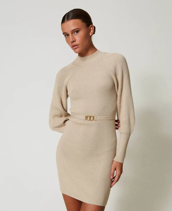 TWINSET Milano Abito Corto In Maglia A Costine Con Cintura | Vestiti In Maglia | Vestiti Corti