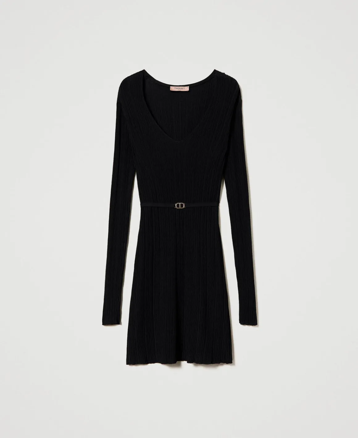 TWINSET Milano Abito Corto In Maglia A Costine Con Cintura | Vestiti In Maglia | Vestiti Corti