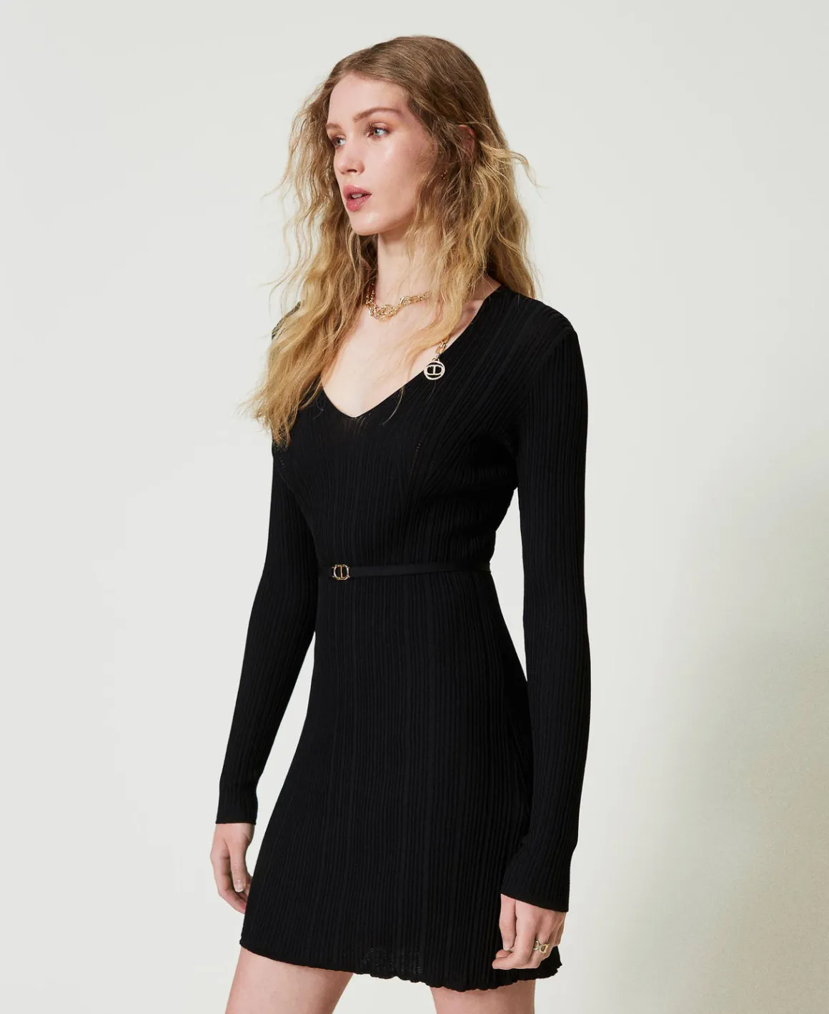 TWINSET Milano Abito Corto In Maglia A Costine Con Cintura | Vestiti In Maglia | Vestiti Corti