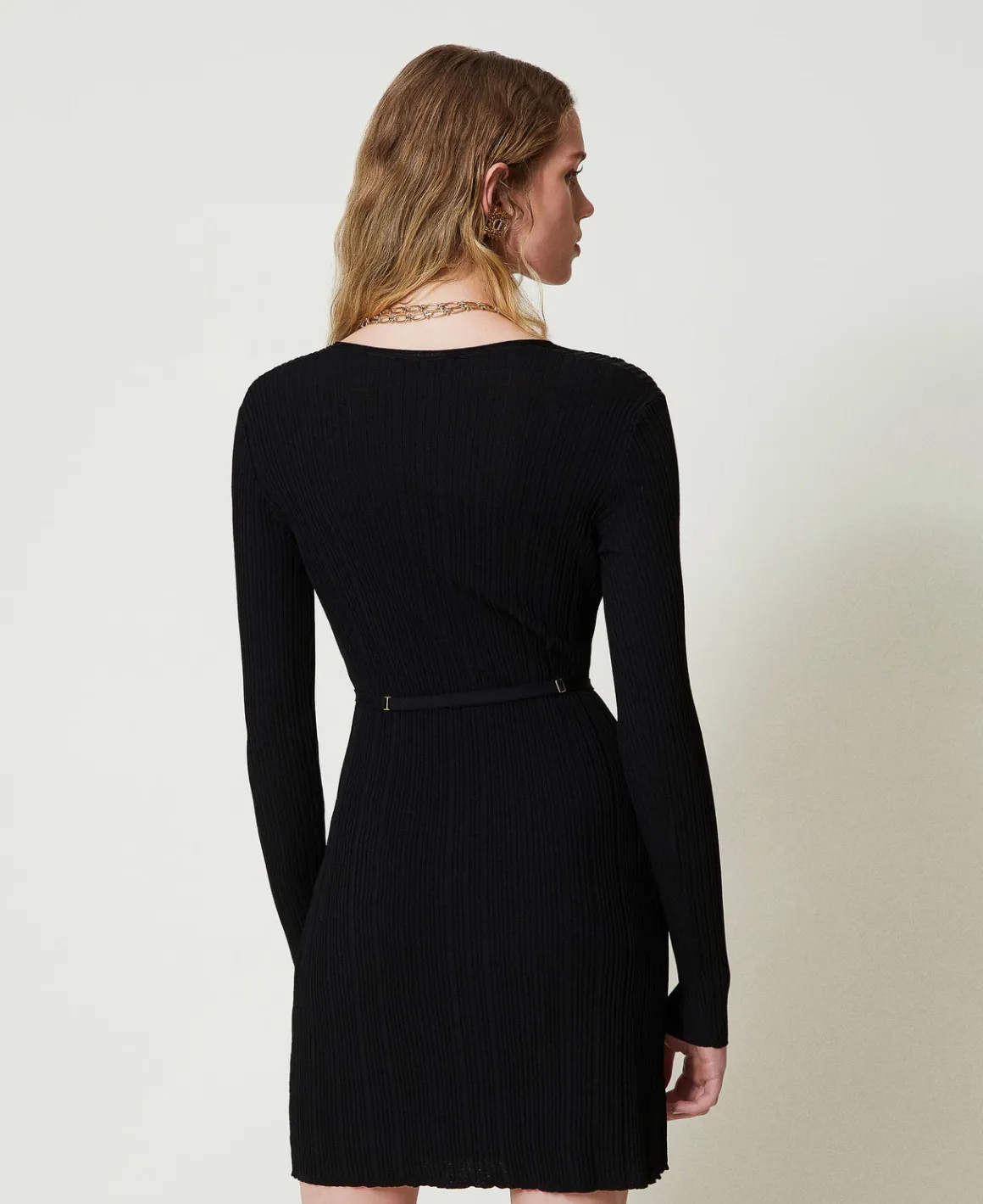 TWINSET Milano Abito Corto In Maglia A Costine Con Cintura | Vestiti In Maglia | Vestiti Corti