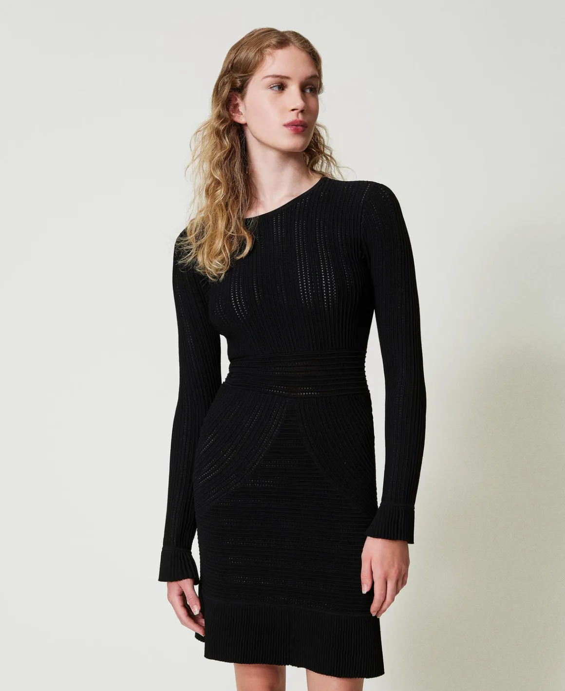 TWINSET Milano Abito Corto In Maglia Con Mix Di Punti | Vestiti In Maglia | Vestiti Corti