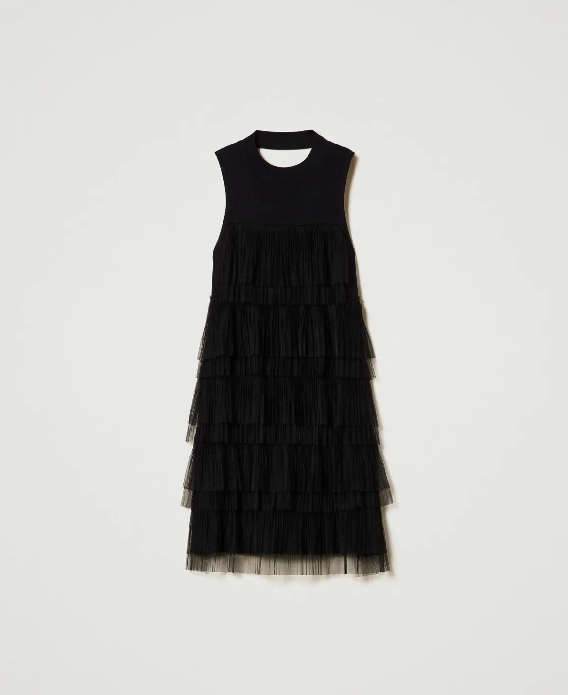 TWINSET Milano Abito Corto In Maglia Con Balze In Tulle | Vestiti Eleganti | Vestiti In Maglia
