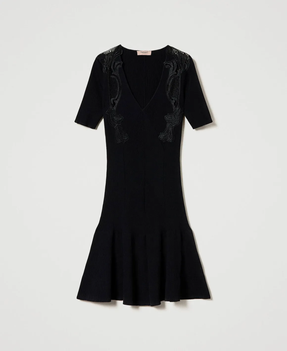 TWINSET Milano Abito Corto In Maglia Con Pizzo | Vestiti Da Cerimonia | Vestiti Eleganti