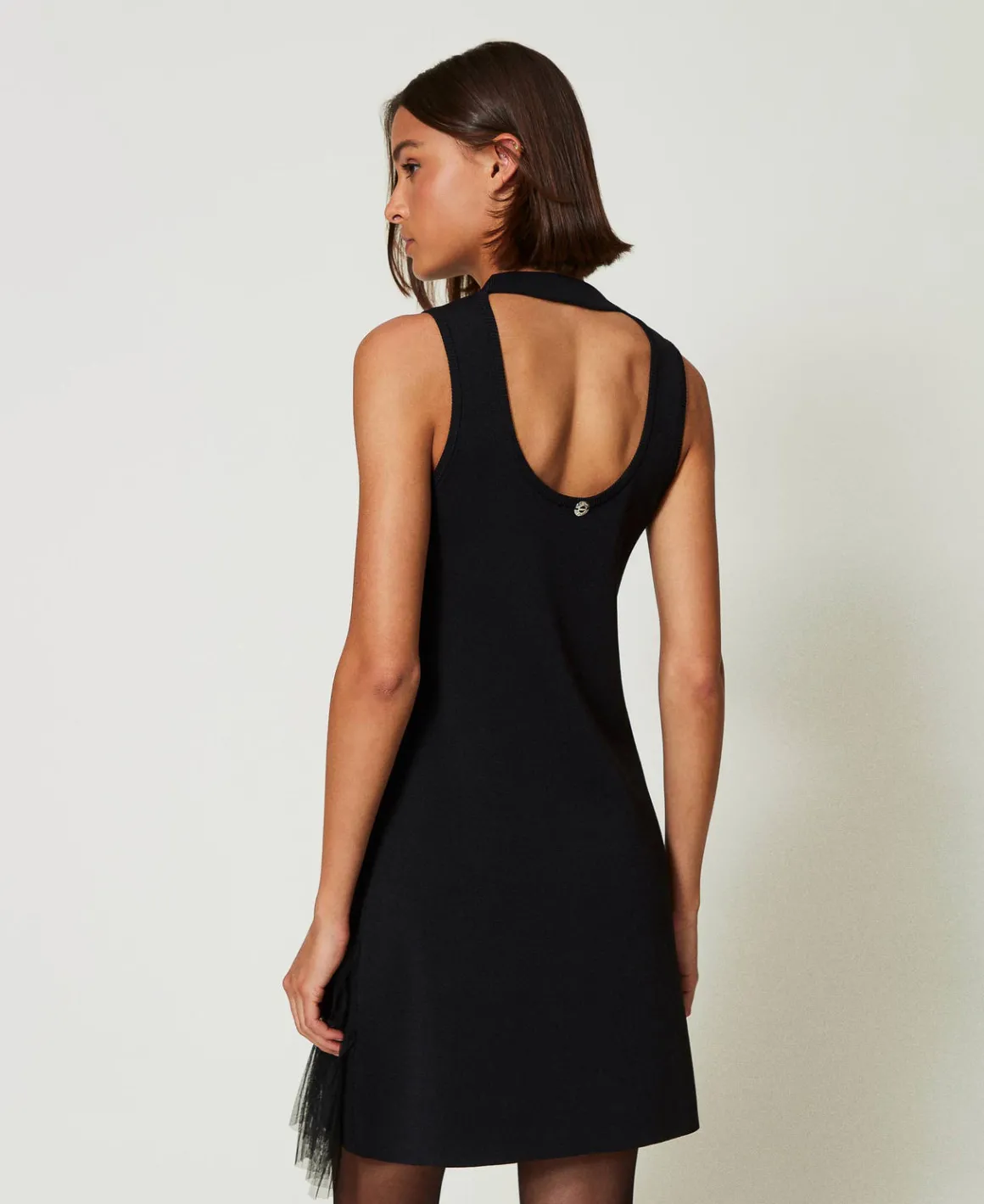 TWINSET Milano Abito Corto In Maglia Con Balze In Tulle | Vestiti Eleganti | Vestiti In Maglia