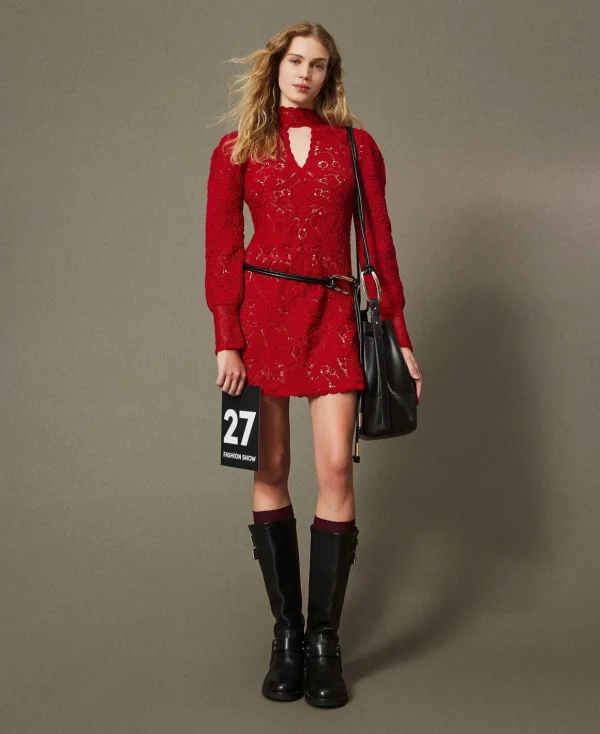 TWINSET Milano Abito Corto In Maglia Crochet A Fiori | Vestiti Da Cerimonia | Vestiti Eleganti