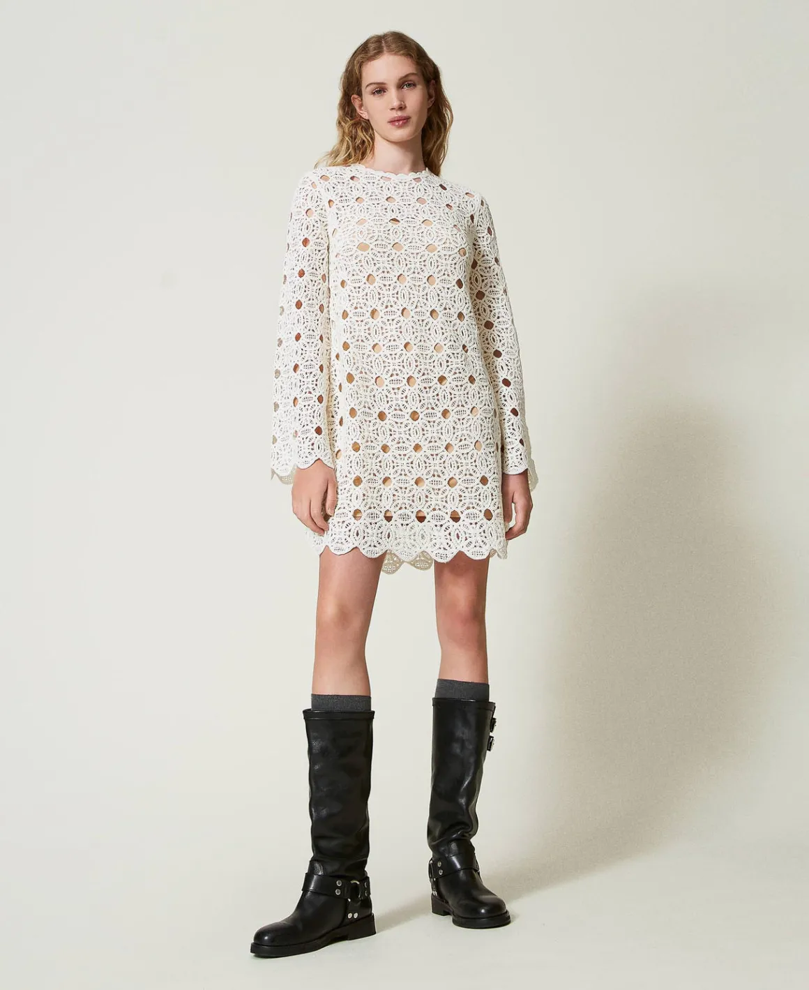 TWINSET Milano Abito Corto In Maglia Crochet | Vestiti Da Cerimonia | Vestiti In Maglia