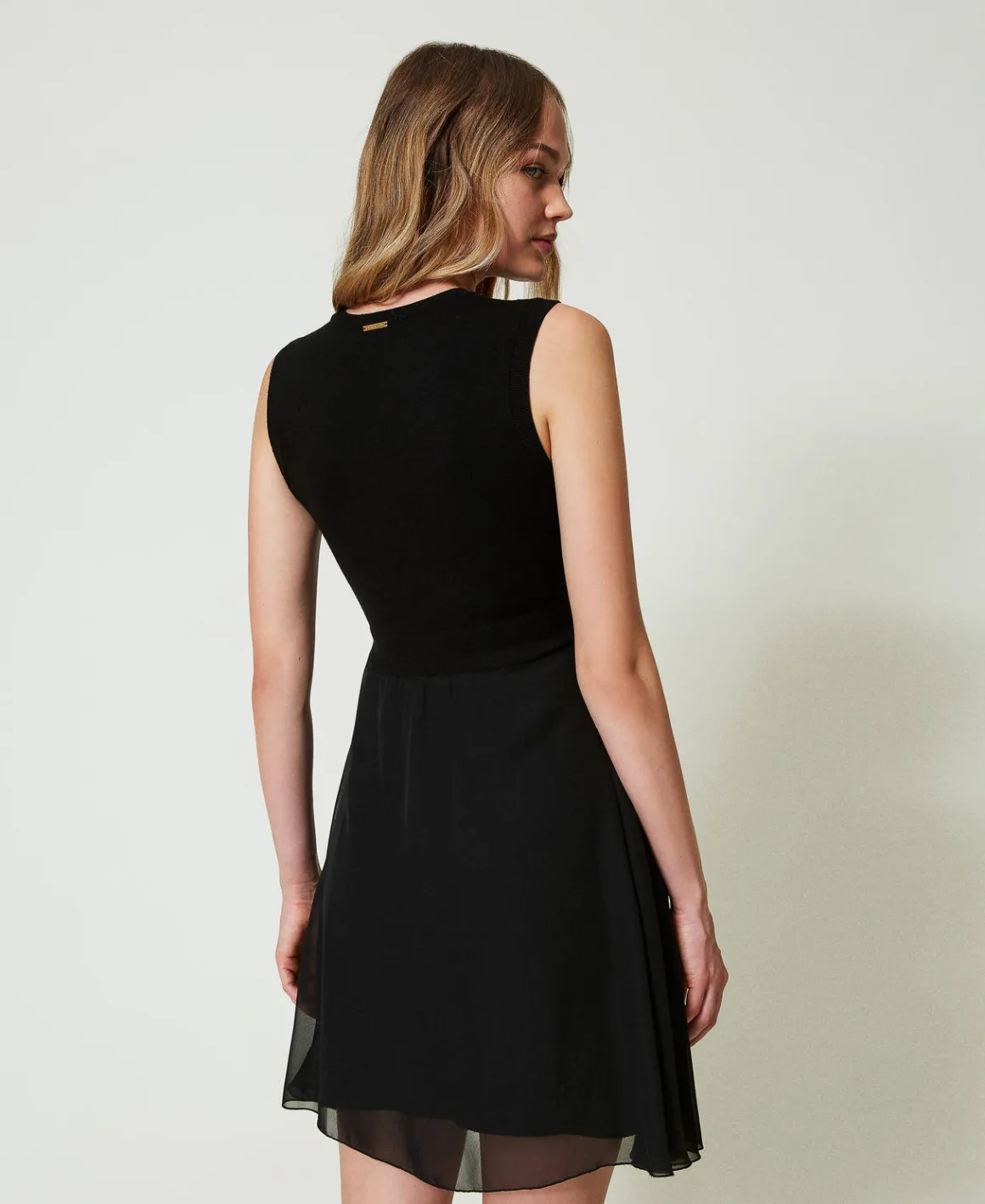 TWINSET Milano Abito Corto In Maglia E Georgette | Vestiti Eleganti | Vestiti In Maglia
