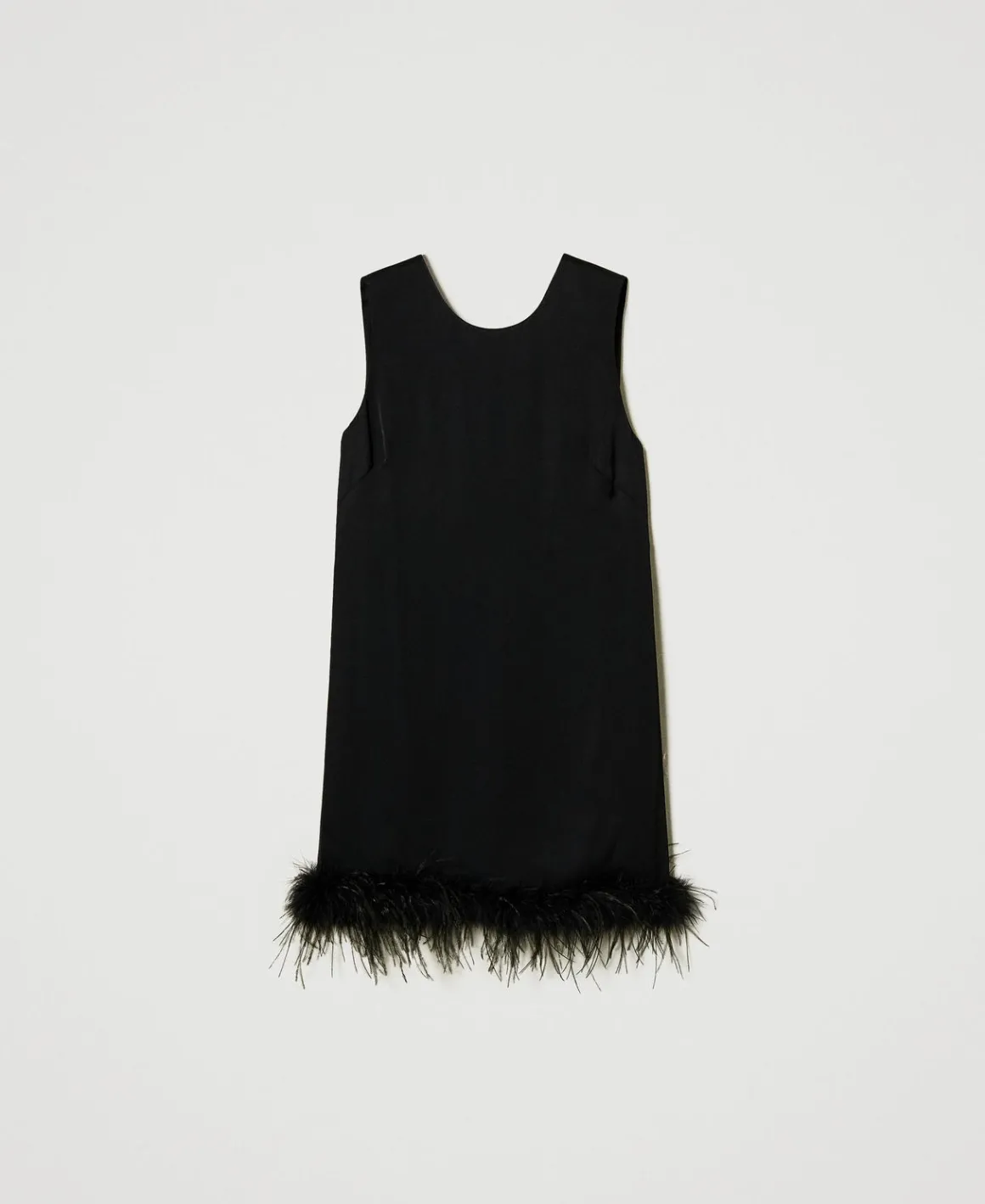 TWINSET Milano Abito Corto Smanicato In Raso Con Piume | Vestiti Da Cerimonia | Vestiti Eleganti