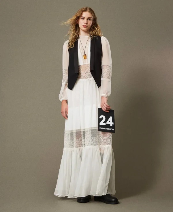 TWINSET Milano Abito In Creponne Di Seta Con Pizzo | Vestiti Da Cerimonia | Vestiti Eleganti