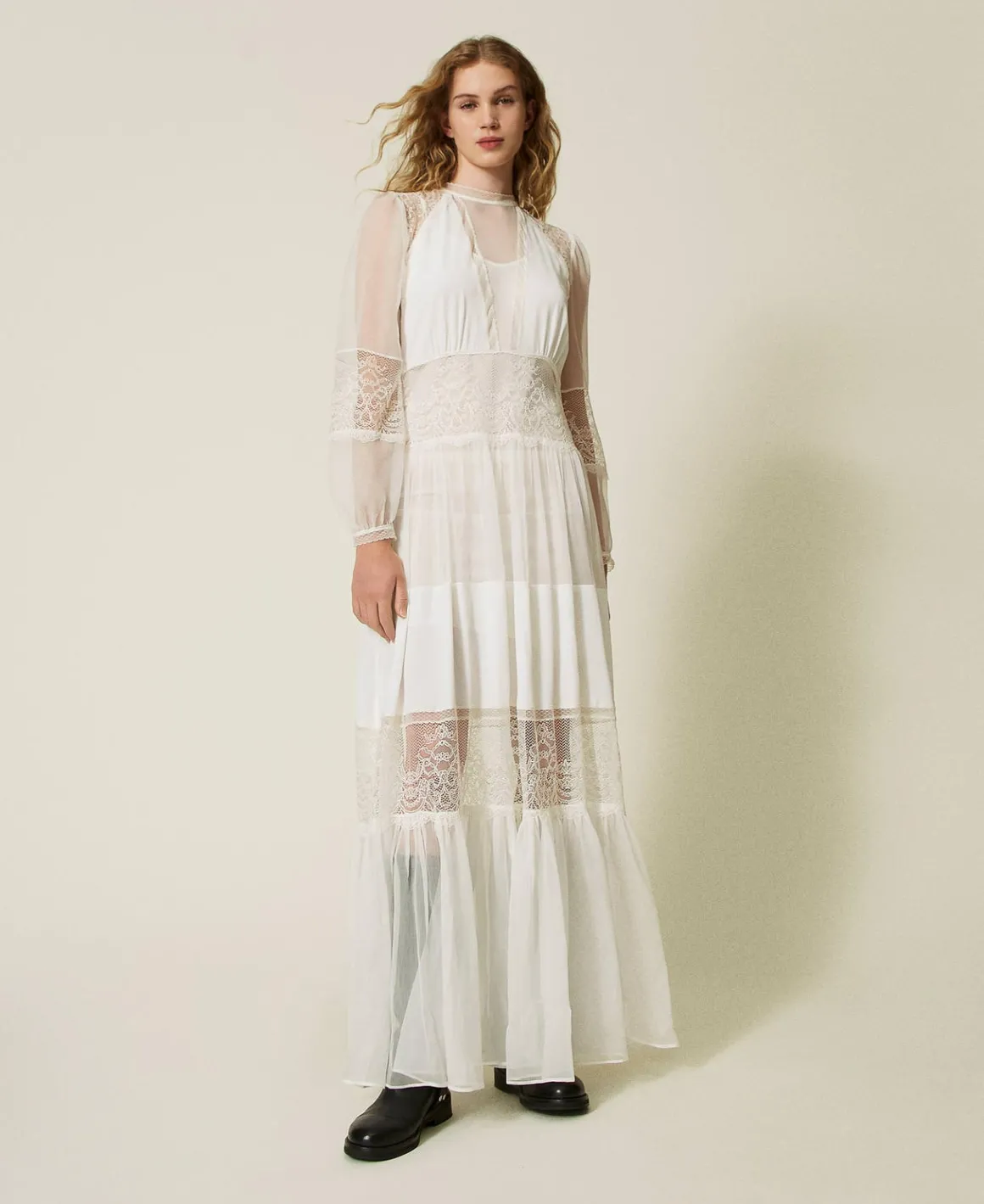 TWINSET Milano Abito In Creponne Di Seta Con Pizzo | Vestiti Da Cerimonia | Vestiti Eleganti