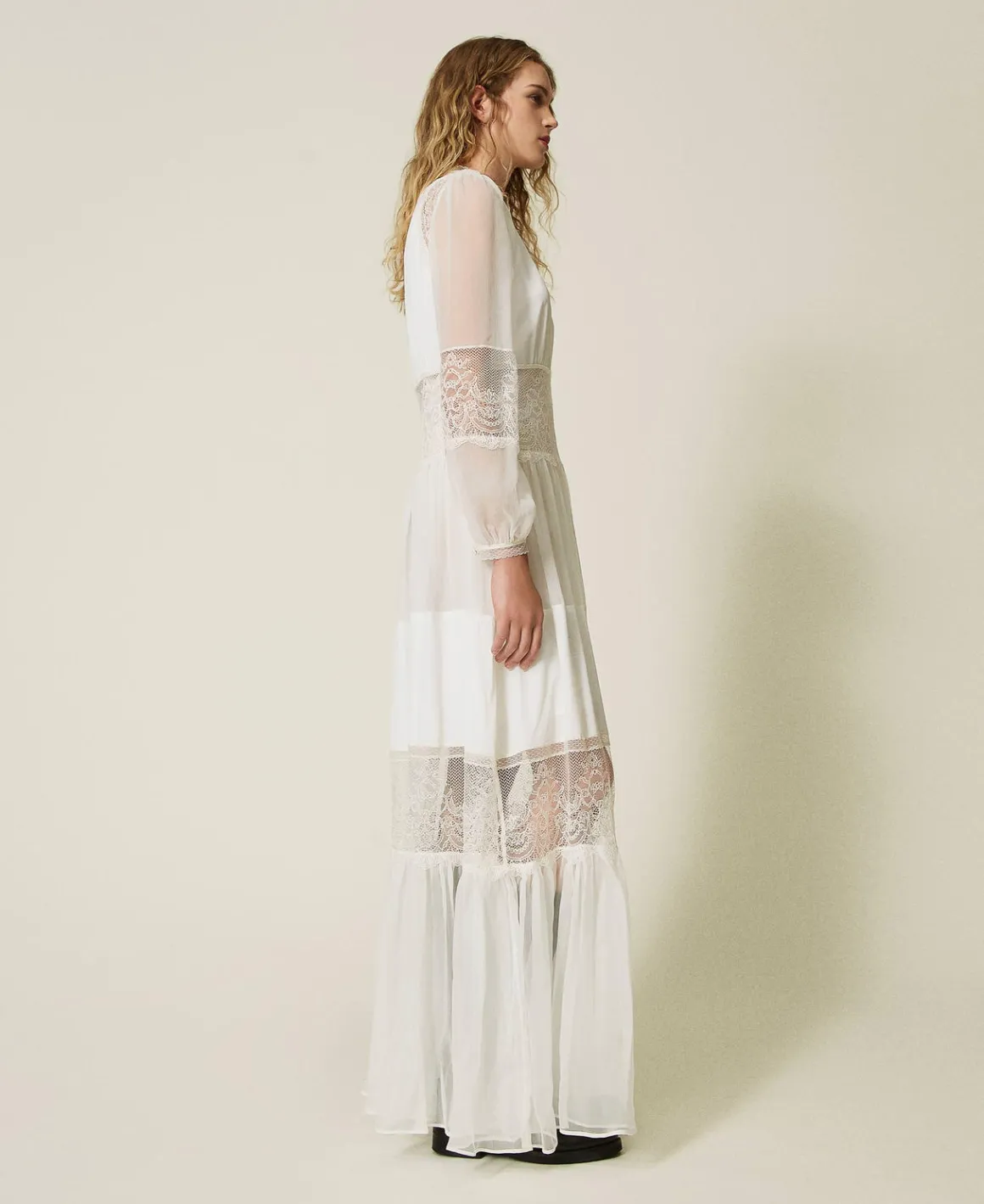 TWINSET Milano Abito In Creponne Di Seta Con Pizzo | Vestiti Da Cerimonia | Vestiti Eleganti