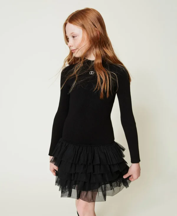 TWINSET Milano Abito In Maglia A Costine Con Tulle | Vestiti