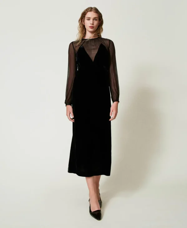 TWINSET Milano Abito Longuette In Chiffon E Velluto | Vestiti Da Cerimonia | Vestiti Eleganti