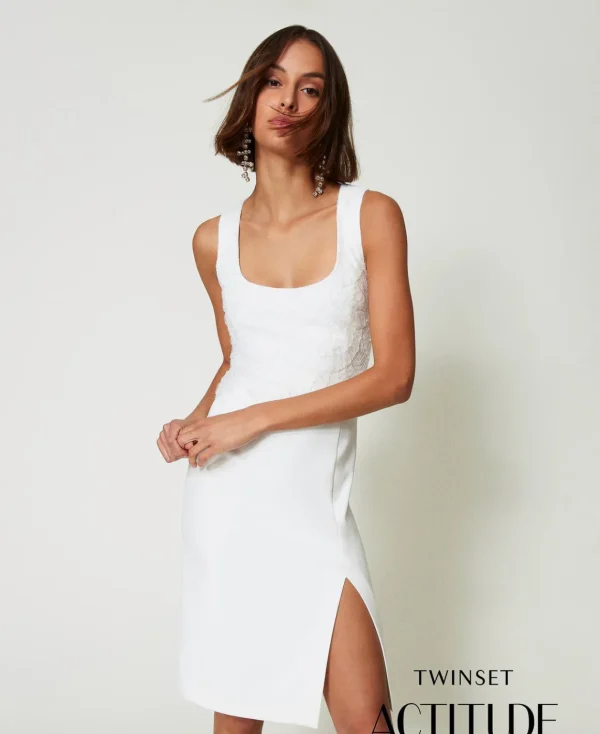 TWINSET Milano Abito Longuette In Crêpe Con Ricami | Vestiti Da Cerimonia | Vestiti Longuette
