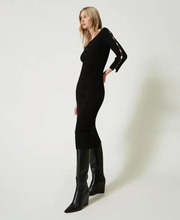 TWINSET Milano Abito Longuette In Maglia Con Cut-out E Borchie | Vestiti In Maglia | Vestiti Longuette