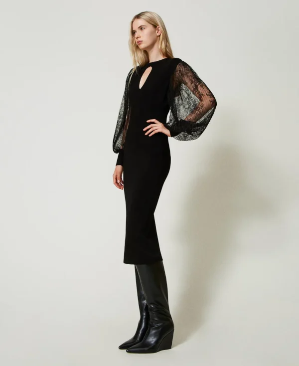TWINSET Milano Abito Longuette In Maglia E Pizzo | Vestiti Da Cerimonia | Vestiti Eleganti