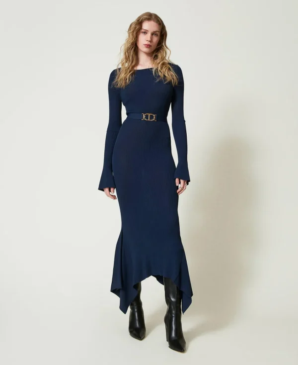 TWINSET Milano Abito Longuette In Maglia Con Cintura E Volant | Vestiti Da Cerimonia | Vestiti Eleganti