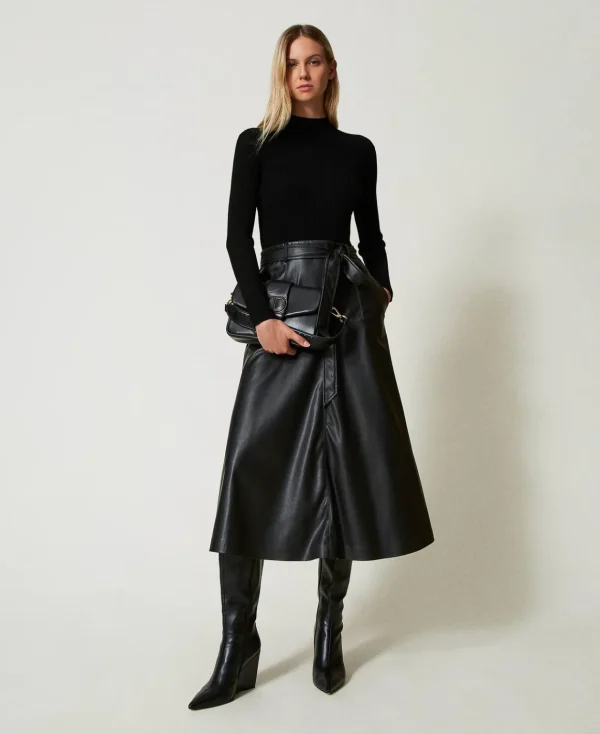TWINSET Milano Abito Longuette In Maglia E Tessuto Spalmato | Vestiti In Maglia | Vestiti Longuette