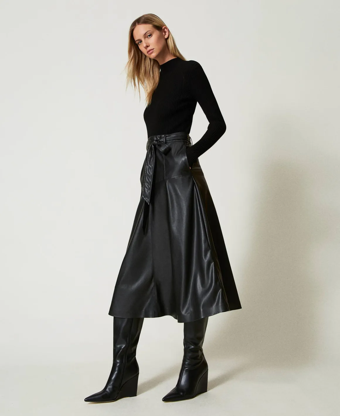 TWINSET Milano Abito Longuette In Maglia E Tessuto Spalmato | Vestiti In Maglia | Vestiti Longuette