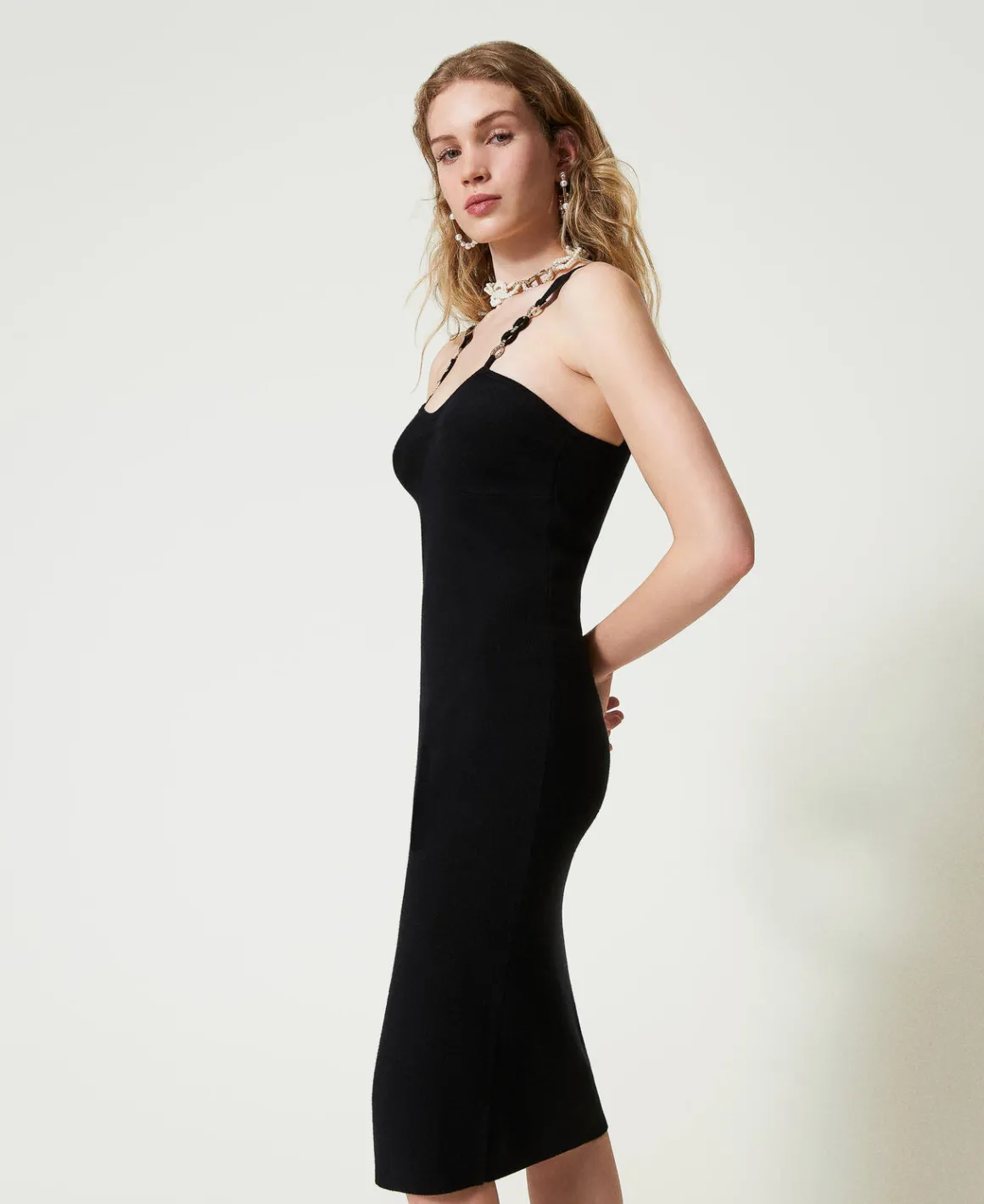 TWINSET Milano Abito Longuette In Maglia Con Spalline Bijoux | Vestiti Da Cerimonia | Vestiti Eleganti
