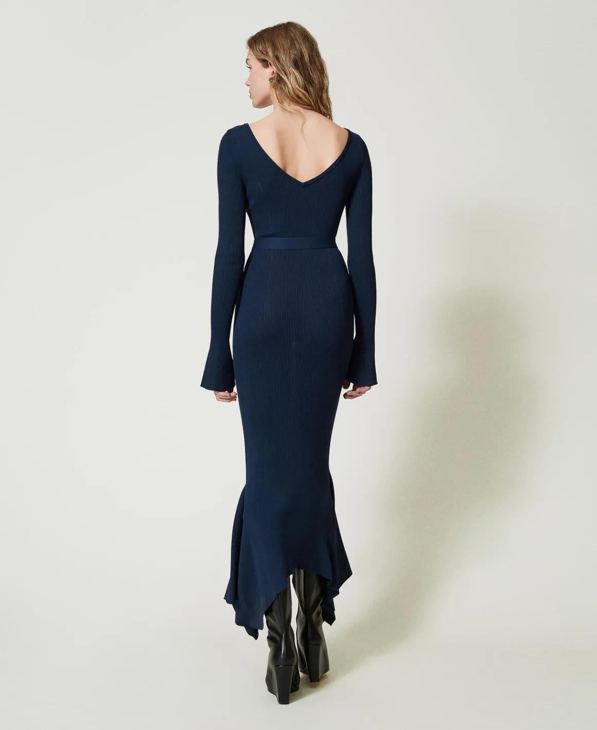 TWINSET Milano Abito Longuette In Maglia Con Cintura E Volant | Vestiti Da Cerimonia | Vestiti Eleganti