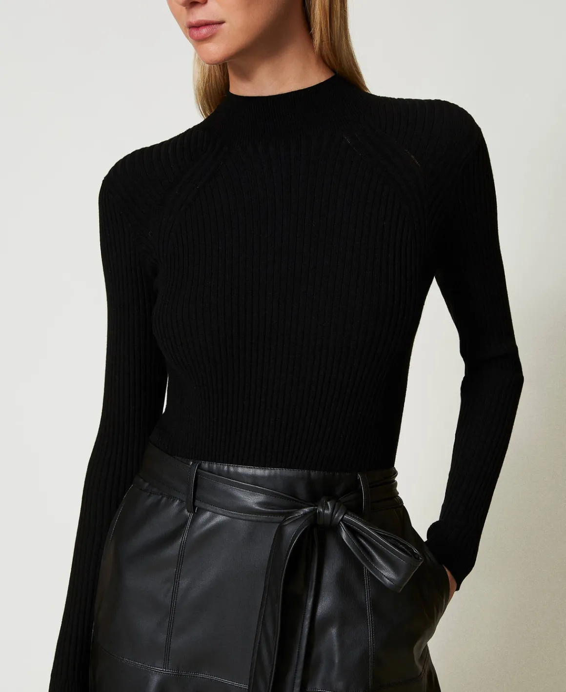 TWINSET Milano Abito Longuette In Maglia E Tessuto Spalmato | Vestiti In Maglia | Vestiti Longuette