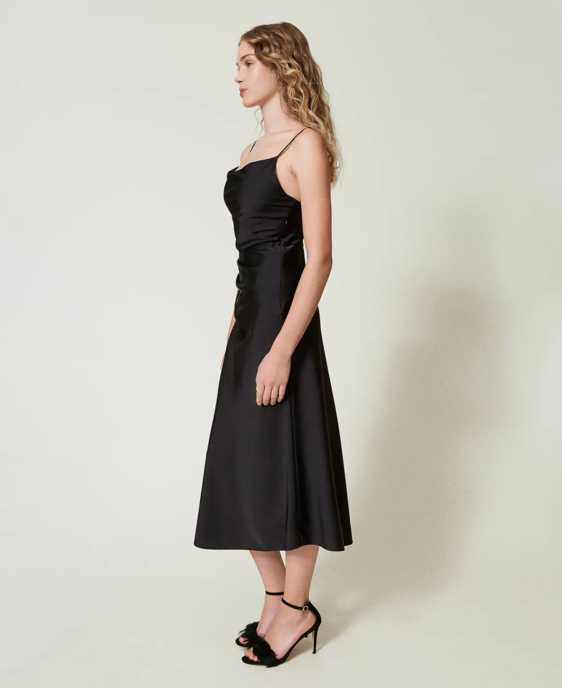 TWINSET Milano Abito Longuette In Raso Con Drappeggio | Vestiti Eleganti | Vestiti Longuette