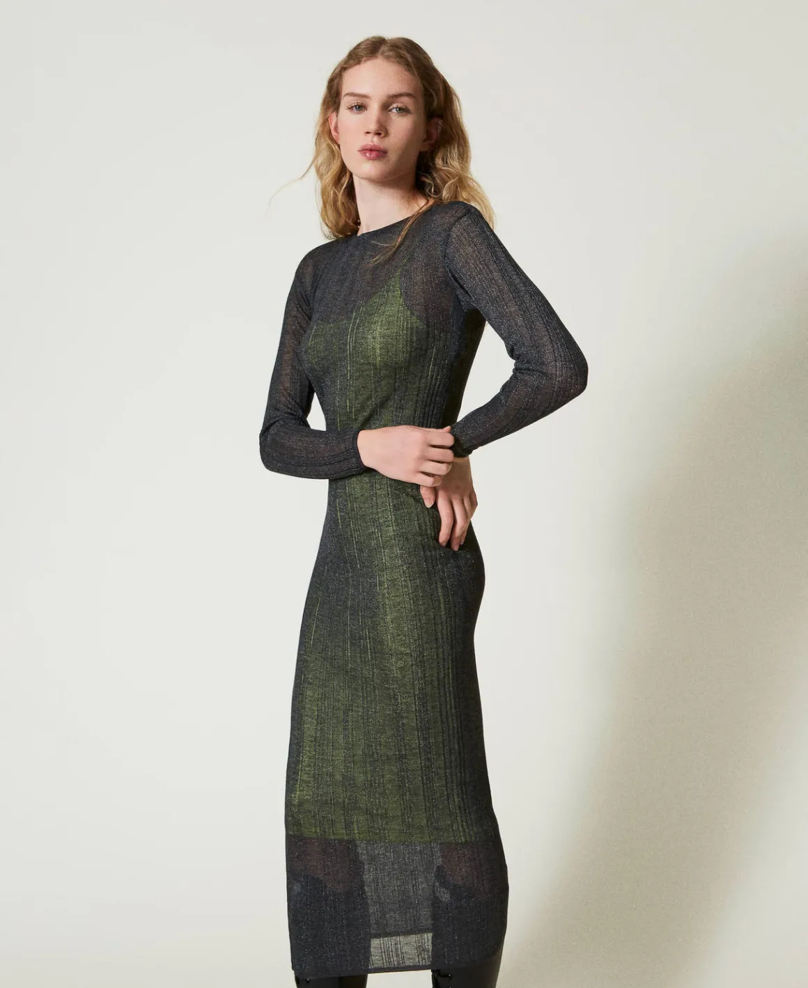 TWINSET Milano Abito Lungo Fitted In Maglia A Costine | Vestiti In Maglia | Vestiti Lunghi