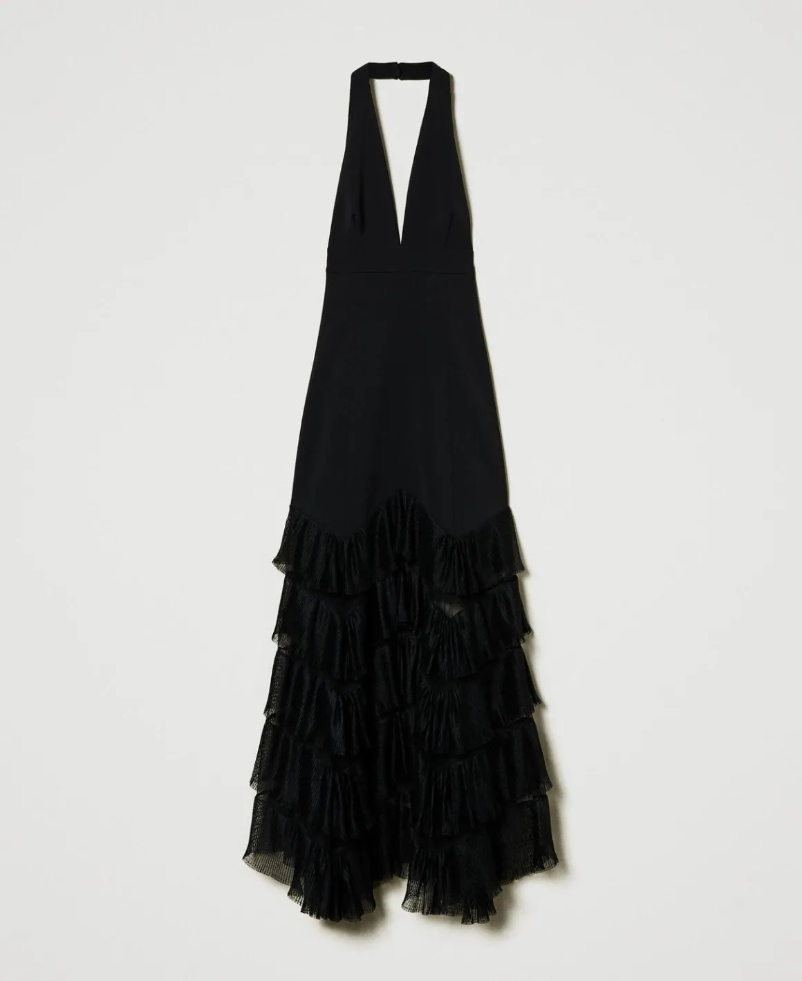 TWINSET Milano Abito Lungo Halter Con Balze Plissé In Tulle | Vestiti Da Cerimonia | Vestiti Eleganti