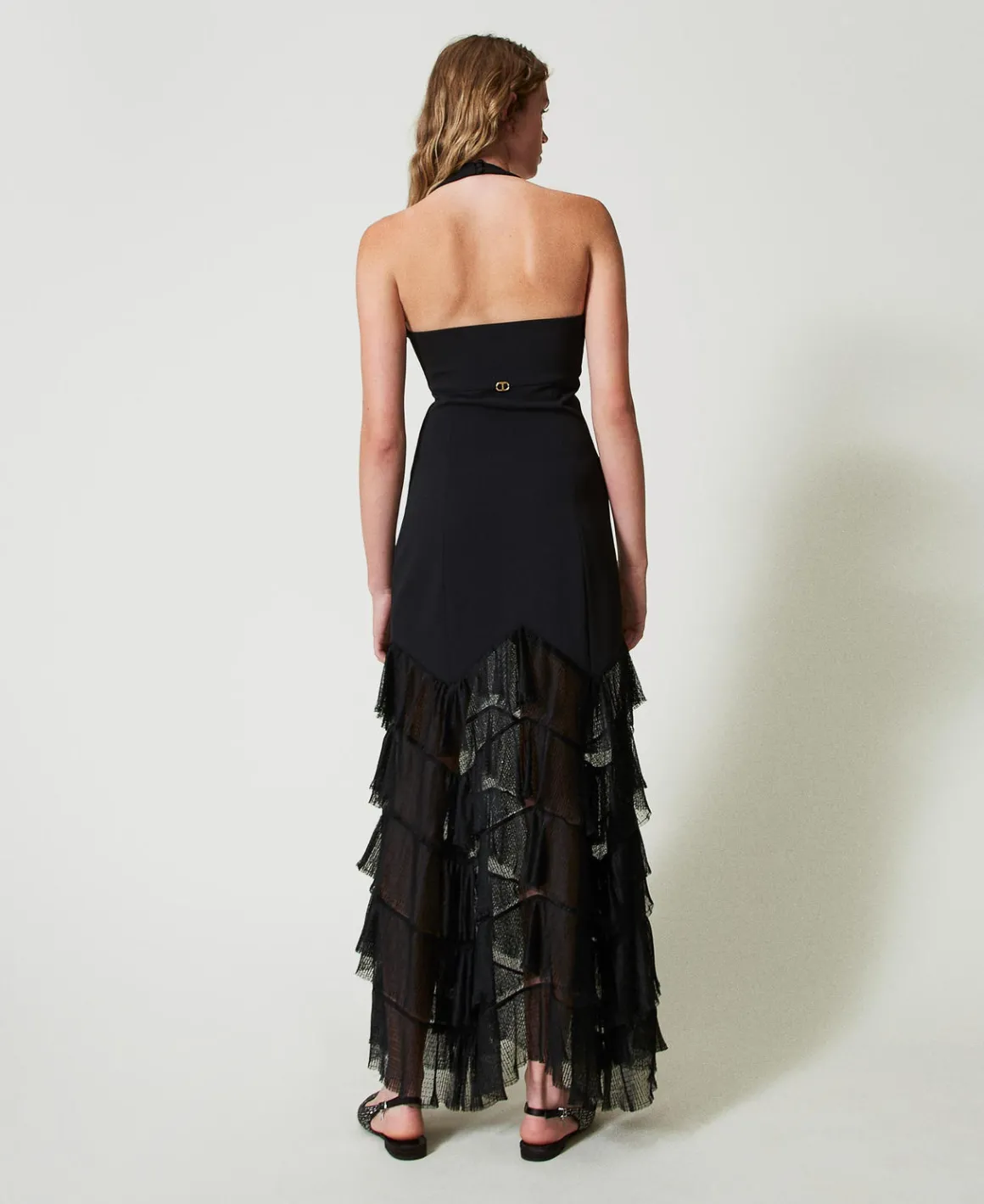 TWINSET Milano Abito Lungo Halter Con Balze Plissé In Tulle | Vestiti Da Cerimonia | Vestiti Eleganti