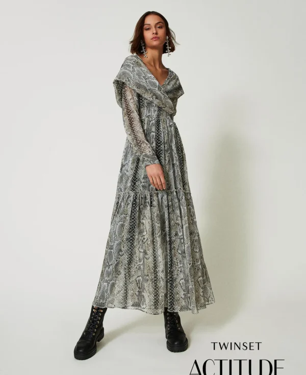 TWINSET Milano Abito Lungo In Creponne Con Stampa Snake | Vestiti Da Cerimonia | Vestiti Lunghi