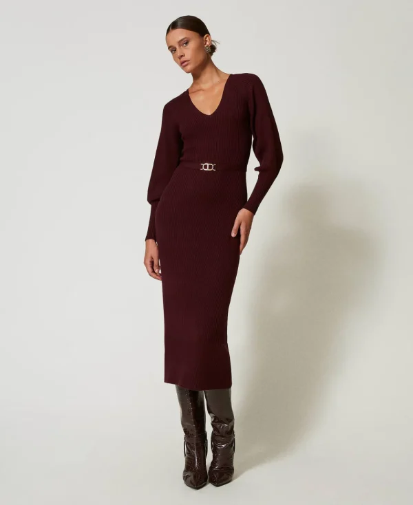 TWINSET Milano Abito Lungo In Maglia A Costine Con Cintura | Vestiti In Maglia | Vestiti Lunghi