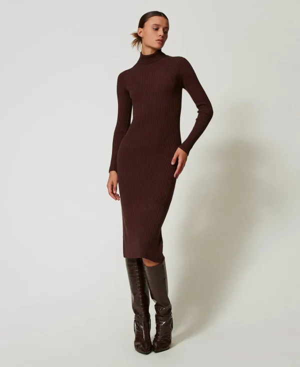 TWINSET Milano Abito Lungo In Maglia A Costine Con Apertura | Vestiti In Maglia | Vestiti Lunghi