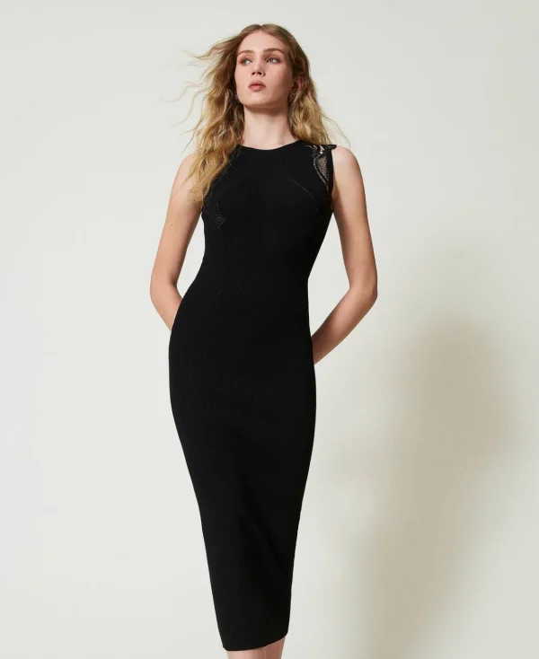 TWINSET Milano Abito Lungo In Maglia Con Pizzo | Vestiti Da Cerimonia | Vestiti Eleganti