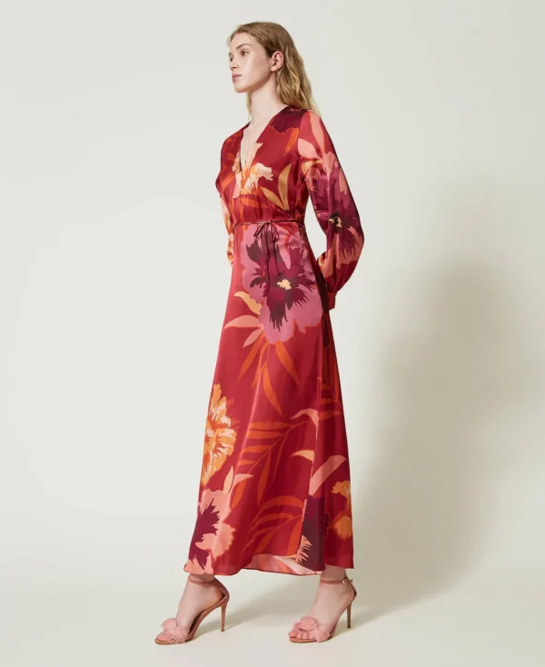 TWINSET Milano Abito Lungo In Raso A Fiori | Vestiti Da Cerimonia | Vestiti Eleganti