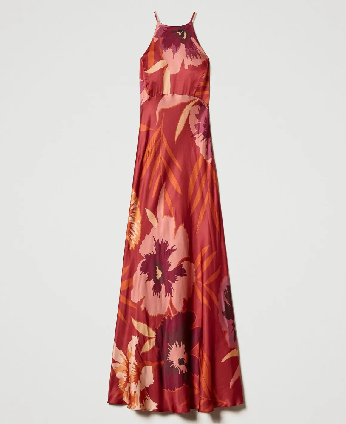TWINSET Milano Abito Lungo In Raso A Fiori Con Scollo All'americana | Vestiti Da Cerimonia | Vestiti Eleganti