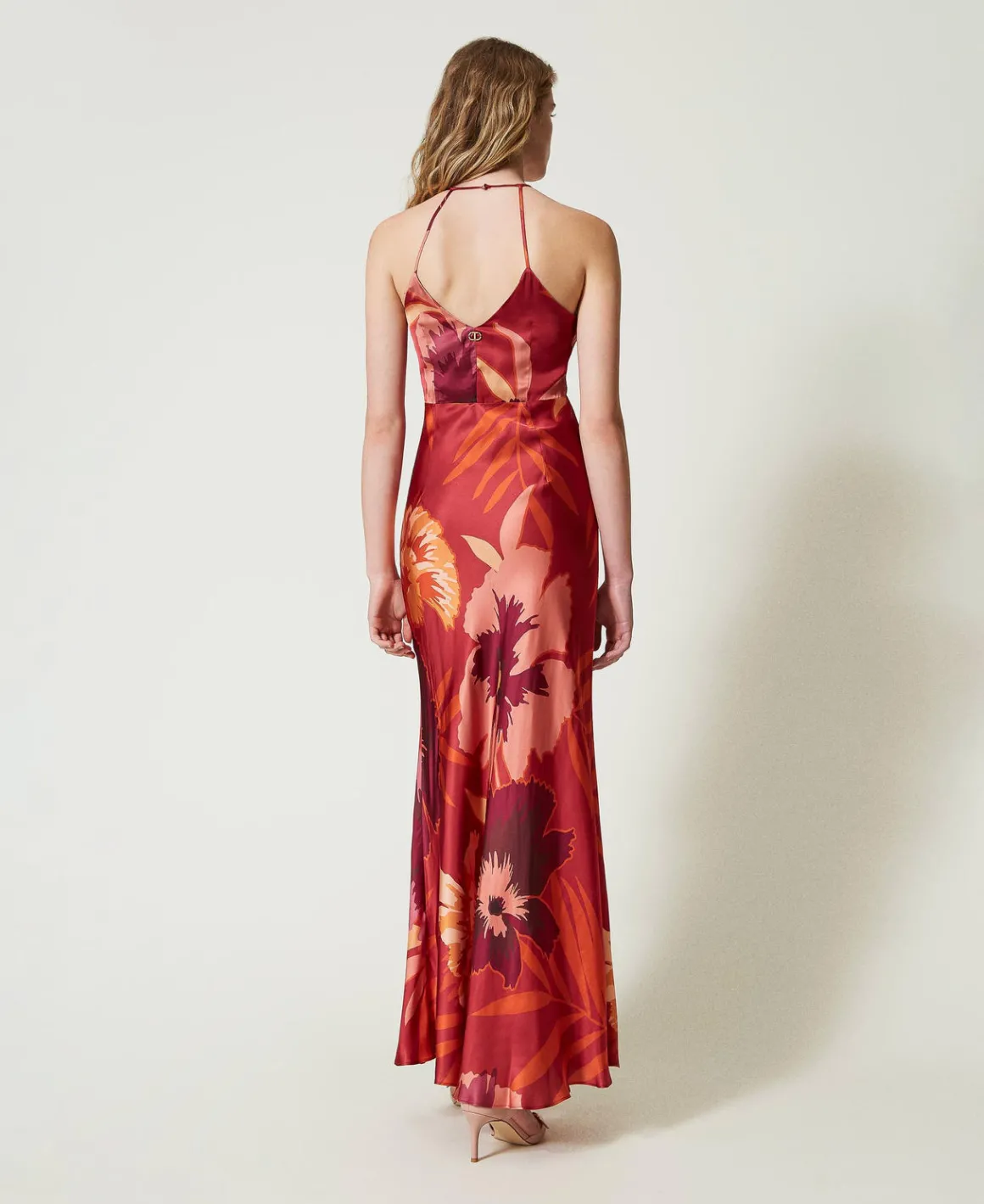 TWINSET Milano Abito Lungo In Raso A Fiori Con Scollo All'americana | Vestiti Da Cerimonia | Vestiti Eleganti