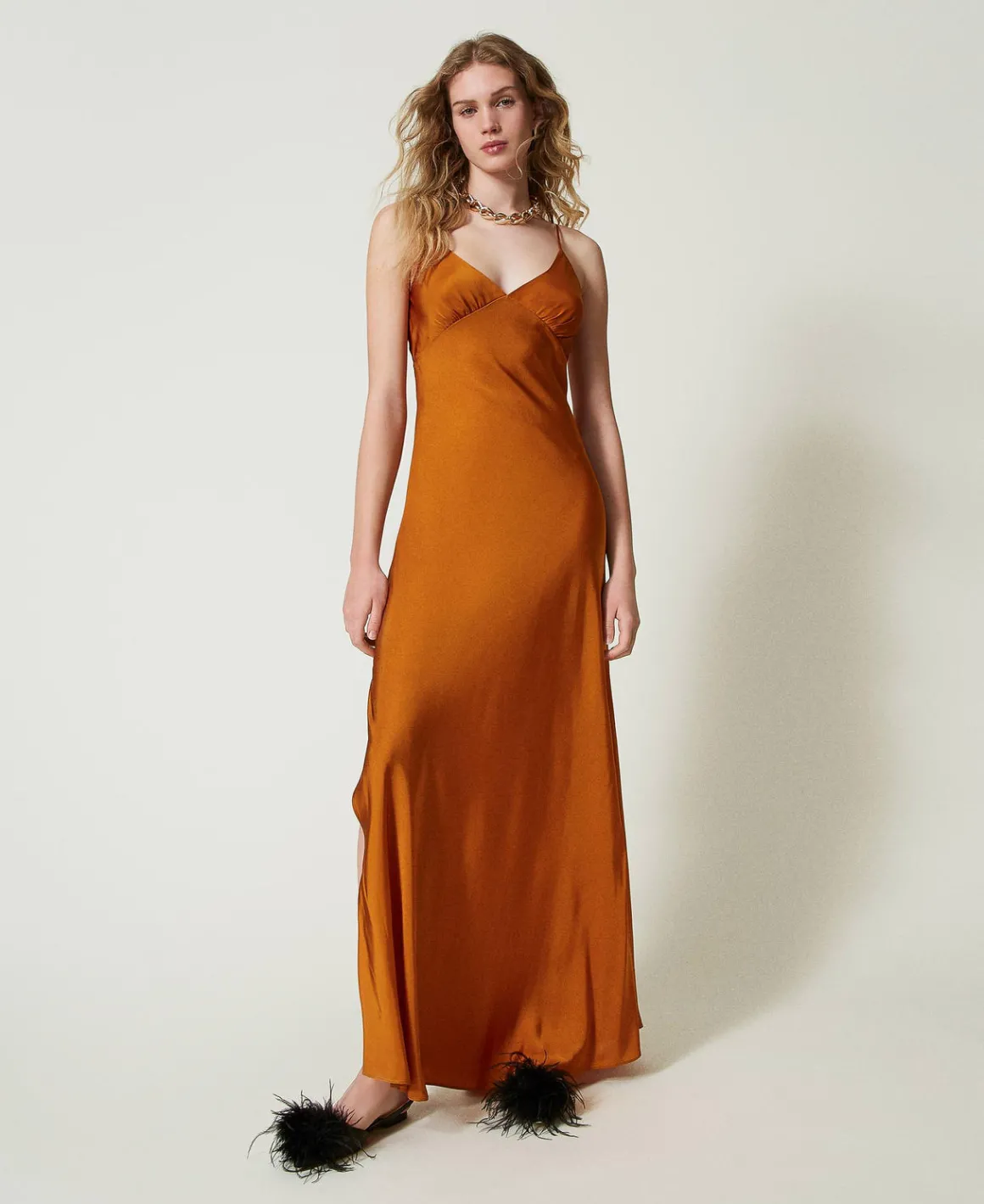 TWINSET Milano Abito Lungo In Raso Con Spalline Sottili | Vestiti Da Cerimonia | Vestiti Eleganti
