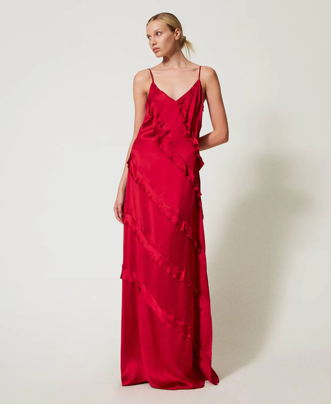TWINSET Milano Abito Lungo In Raso Con Volant | Vestiti Da Cerimonia | Vestiti Eleganti