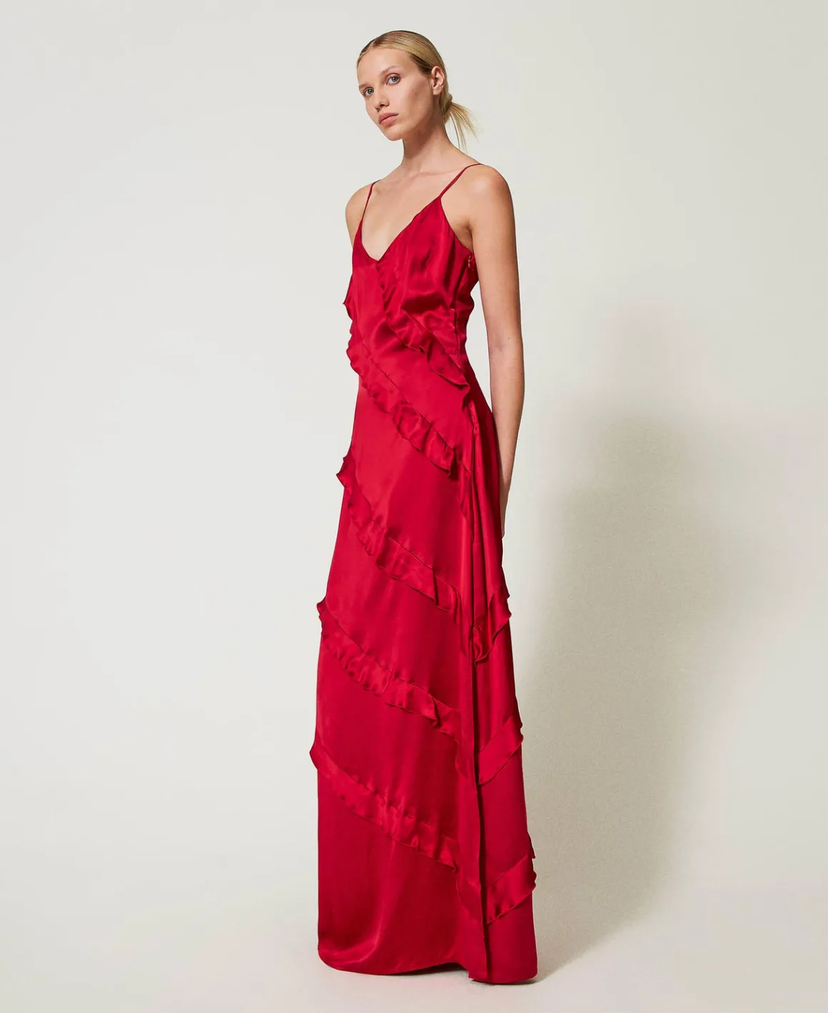 TWINSET Milano Abito Lungo In Raso Con Volant | Vestiti Da Cerimonia | Vestiti Eleganti
