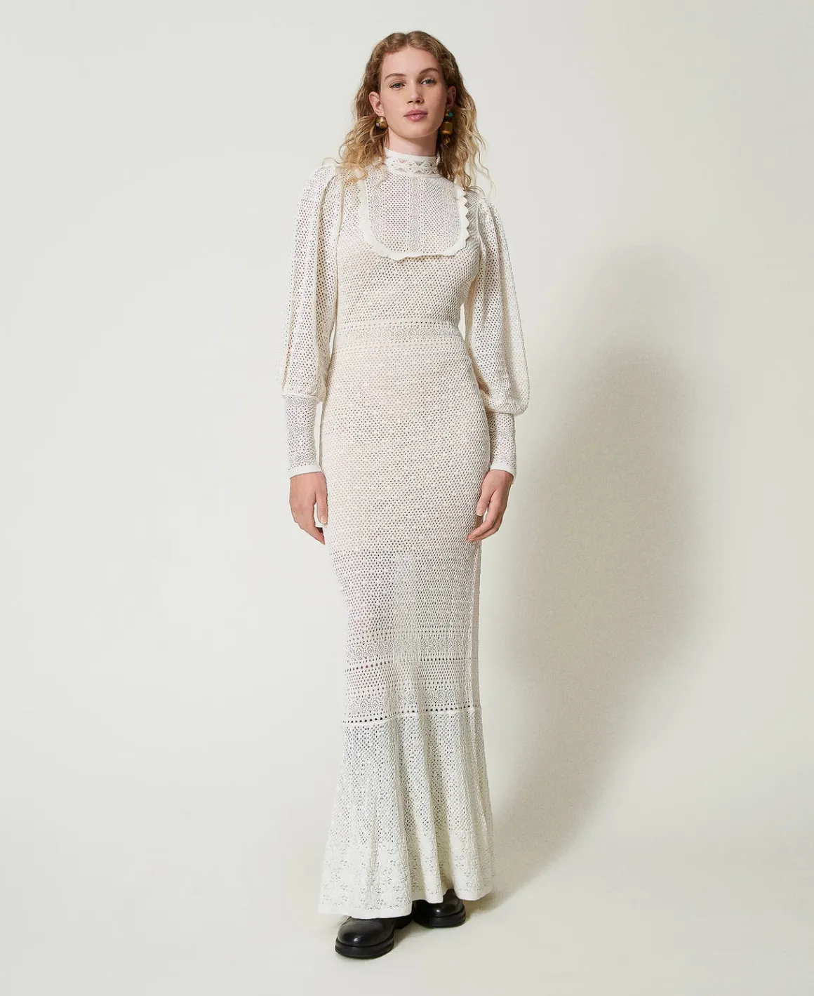TWINSET Milano Abito Lungo 'Lara' In Maglia Punto Pizzo | Vestiti Da Cerimonia | Vestiti Eleganti