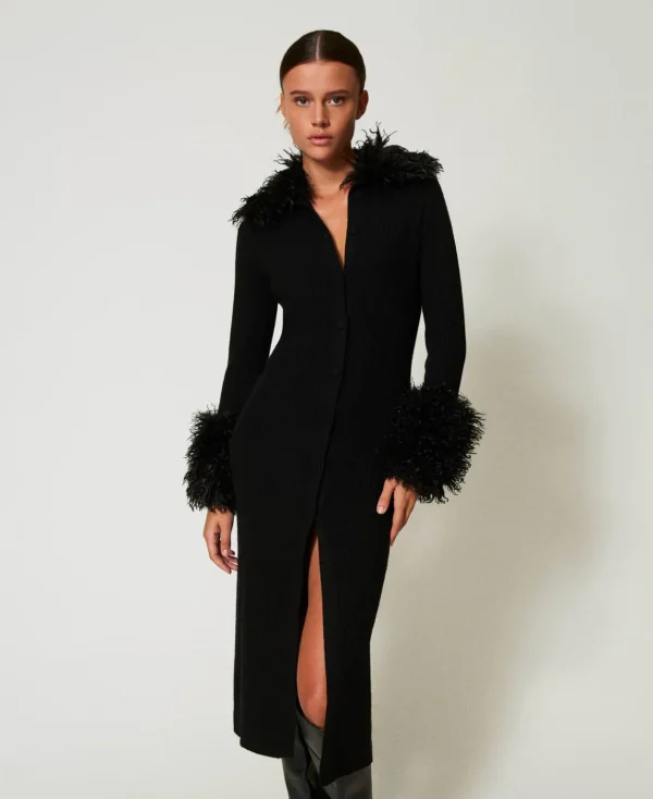 TWINSET Milano Abito-cardigan Lungo In Misto Lana E Faux Fur | Maglie E Cardigan | Vestiti Da Cerimonia