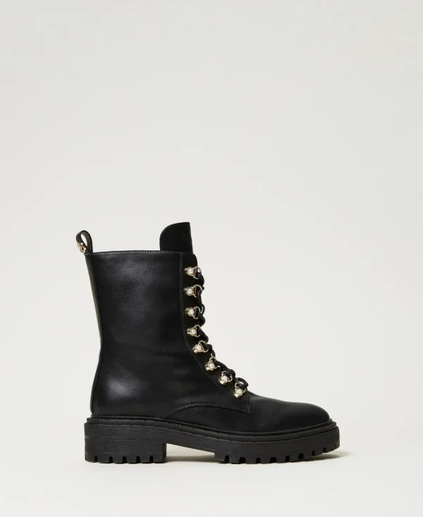 TWINSET Milano Anfibi Trekking Con Perle | Scarpe Basse | Anfibi