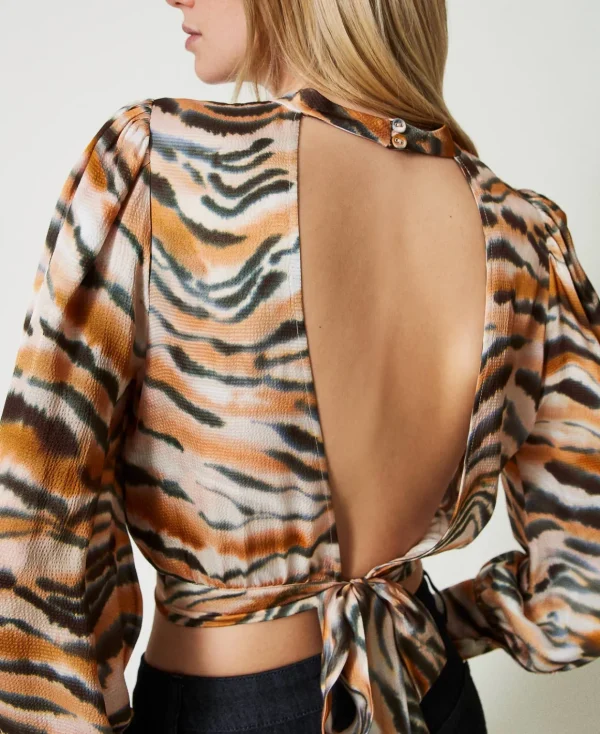 TWINSET Milano Blusa Cropped In Raso Animalier | Bluse E Camicie